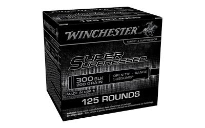 winchester ammunition, super suppressed, 300 blackout, 200 grain, subsonic open tip, 125 round box