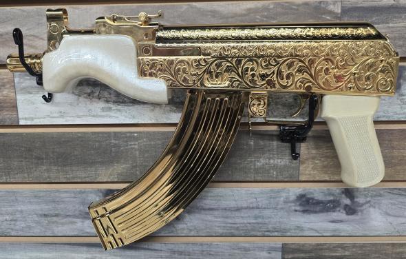 24kt gold plated & engraved century arms micro draco 7.62x39mm | pearlcoat furniture 40 round mag