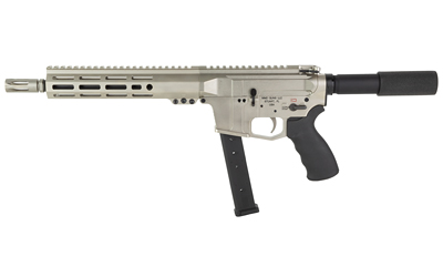 wmd guns, 9mm ar pistol, semi automatic,, 9mm, 10.5" barrel compensator, nib-x finish, silver, free float handguard, black ergo grip, 33 round...