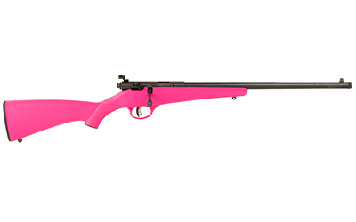 savage arms, rascal f-sr, bolt action, 22 long rifle, 16" threaded barrel, 1/2x28 thread pitch, black finish, pink synthetic stock, single shot