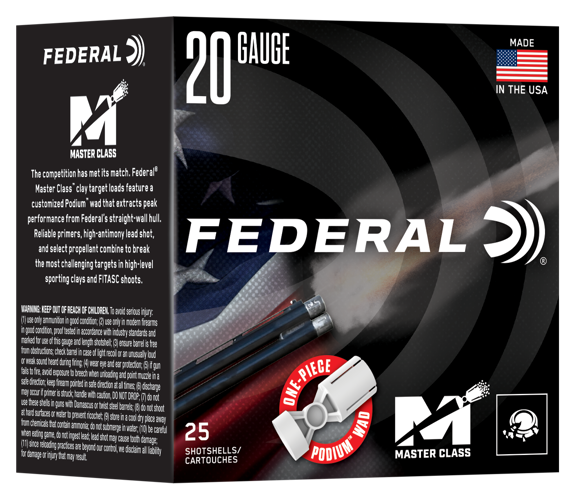 federal, master class, 20 gauge, 2.75", #7.5, 7/8 oz, shotshell, 25 round box