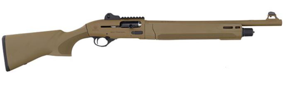 beretta, 1301 tactical, semi automatic shotgun, 12 gauge, 3" chamber, 18.5" barrel, flat dark earth finish, synthetic stock, m-lok forend, ghost ring...