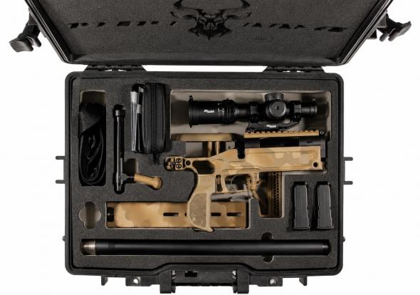kudu arms kasa mechanic short action .308 win integrally suppressed takedown rifle system  with sig sauer optic mojave quad camo desert gradient hir...