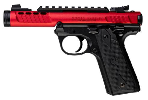 ruger, mark iv, 22/45 lite, semi automatic, 22 long rifle, 4.4" threaded barrel, red/black finish, adjustable sights, right hand, 10 round capacity