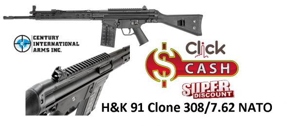 Century C308 H&LK G3/91 Clone Semi Auto Rifle .308 Win./7.62x51mm NATO 18" Barrel 20 Rounds Polymer Furniture Black Finish RI2253-X CETME