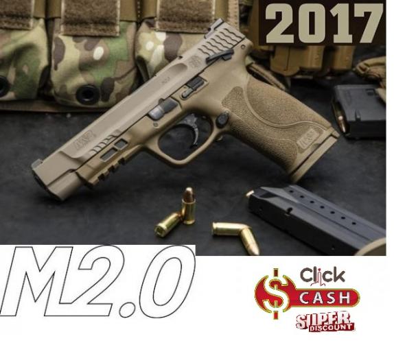 S&W M&P9 M2.0 Striker Fire 9mm 5 Inch Barrel Flat Dark Earth Finish White Dot Sights Polymer Frame/Grips Ambidextrous Safety 17 Round