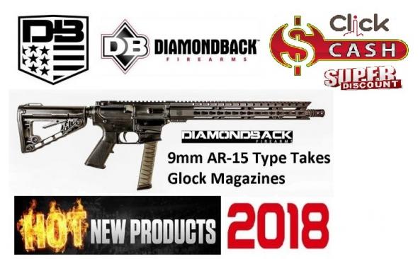 Diamondback DBF DB9RB 9mm 16 Inch Barrel Melonite Finish 9 Inch KeyMod Handguard With Top Rail Roger's Adjustable Stock 33 Round