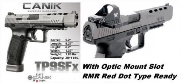 Century CANIK SFX Special Forces X-Tra Match Grade 9mm 5.2 Inch Match Grade Barrel Picatinny Rail Tungsten Grey Cerakote Finish Includes Acessory Kit 20 Round - TP9SFx