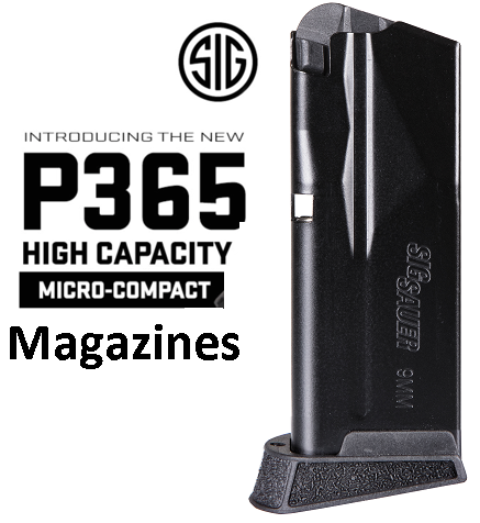 Sig Sauer Magazine 9MM, 10Rd, Finger Extension, Fits P365 MAG-365-9-10X