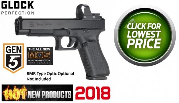 Glock 34 GEN5 Longslide Modular Optic System, 9MM, 5.31" Marksman Barrel, Polymer Frame, Adjustable Sights, 17Rd, Prac/Tac, 3 Orange Follower Magazines, Glock OEM Rail, Ambidextrous Slide Stop Lever, Flared Mag Well, nDLC Finished Slide and Barrel, No Fin