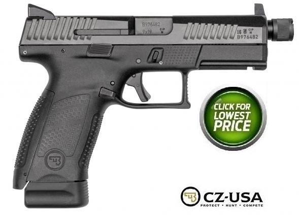 CZ-USA, P-10 Compact, Striker Fired, 9MM, 4" Cold Hammer Forged Threaded Barrel, 1/2x28 Thread Pitch, Polymer Frame, Black Finish, 3-Dot Sights, 17 Rounds