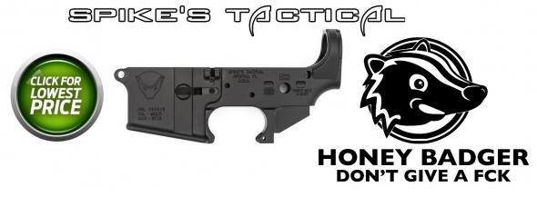 Spikes Tactical AR-15 Forged Stripped Lower Receiver Multi Caliber Forged Honey Badger Non-Color Filled Aluminum Black STLS020