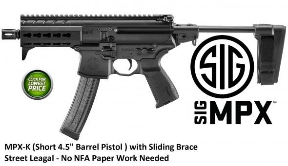 Sig Sauer MPX-k (Short) 9MM, 4.5" Barrel Collapsible PSB 30Rd KeyMod Hand Guard