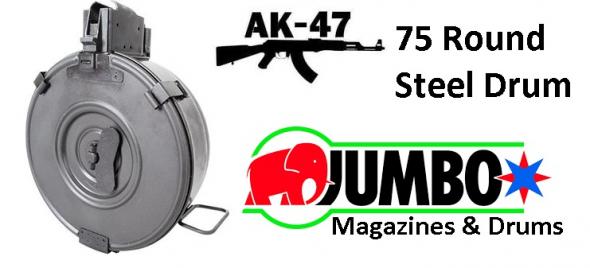 RWB AK-47 75 Round Drum Magazine Steel Hinged Back