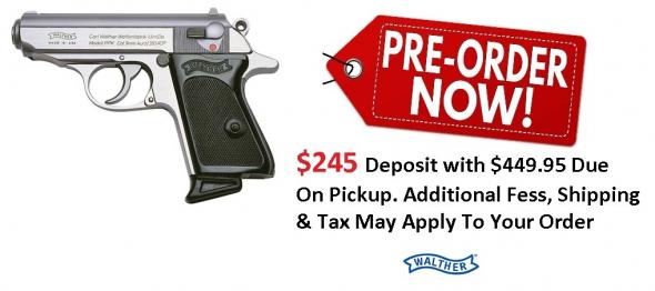 PO Deposit Only: Walther Model PPK .380 ACP 3.3 Inch Barrel Stainless Steel Frame Black Grips 6 Round