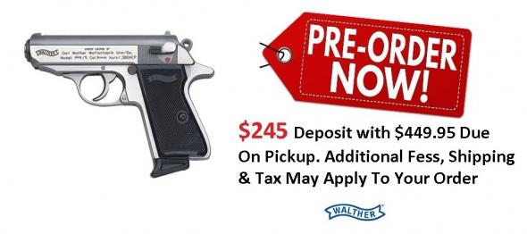 PO Deposit Only: Walther Model PPK/S .380 ACP 3.3 Inch Barrel Stainless Steel Frame Black Grips 7 Round