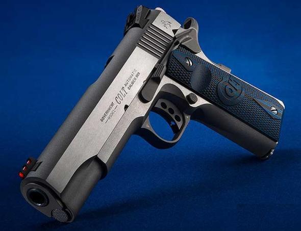 Colt's Manufacturing, Competition Government, Semi-automatic, 1911, 9MM, 5" Barrel, Stainless Steel Frame, Stainless Steel Finish, G10 Checkered Blue Grips with Scallop, 9Rd, Genuine Novak Red Fiber Optic Front Sight, Genuine Novak Adjustable Rear Sight