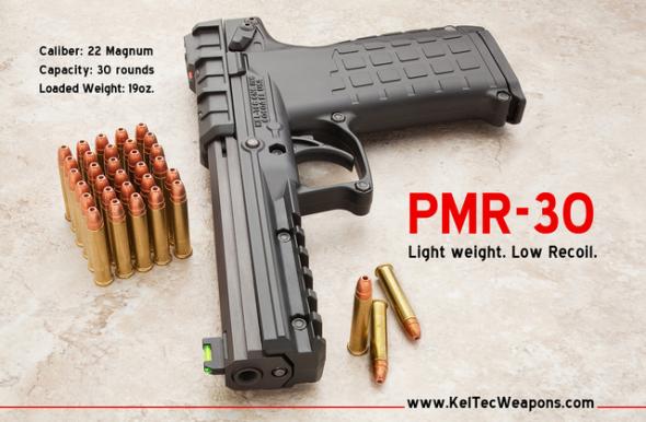 Kel-Tec PMR-30 .22 Winchester Magnum Rimfire 4.3 Inch Barrel Fiber Optic Sights Picatinny Rail Blue Slide Black Grip/Frame 30 Round