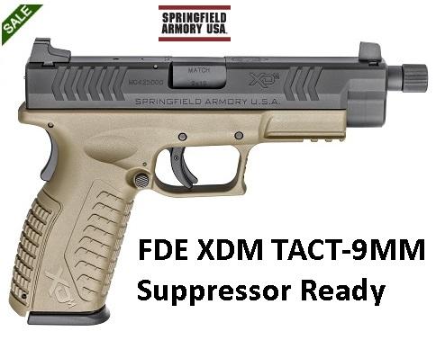 Springfield XDM Suppressor Ready Full Size 9mm with 5.28 Inch Threaded Barrel .5-28 TPI Forged Steel Slide with Melonite Finish Flat Dark Earth Polymer Frame 19 Round