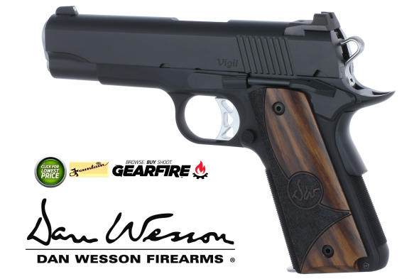 Dan Wesson, Vigil, Commander Size 1911, 45 ACP, 4.25" Barrel, Aluminum Frame, Black Finish, Wood Grips, 8Rd, Night Sights