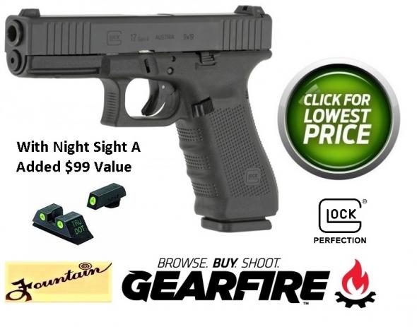 $99+ Bonus Glock 17 Gen4 9mm 4.02" Barrel Glock Night Sights Rough Textured Frame 5.5 Pound Trigger 17 Round