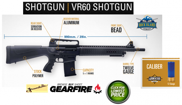Rock Island 601BC VR60 Shotgun Semi-Automatic 12 Gauge 20" 3" Black Synthetic Stock Aluminum Alloy Rcvr