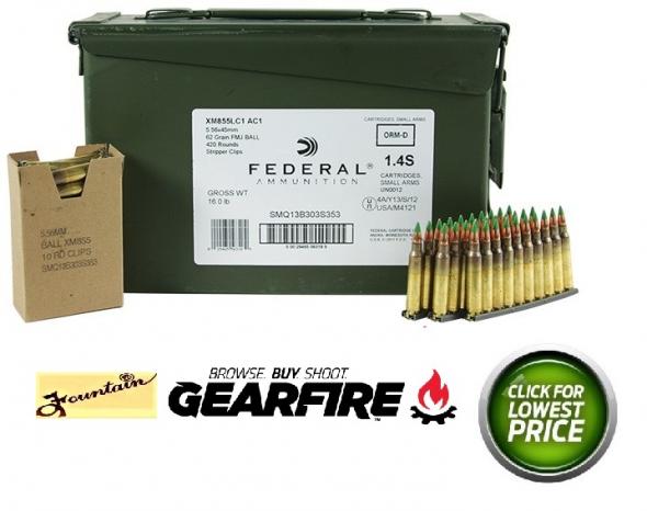 420RDS SS109 FED Lake City 5.56mm/.223 62 Grain Full Metal Jacket Boattail Steel Core On Stripper Clips In Ammo Can