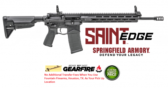 Springfield, SAINT Edge, Semi-automatic, AR, 223Rem/556NATO, 16" Barrel, 1:8 Twist, Mid-Length Gas System with Adjustable Gase Block, Anodized Billet Lower, BCM Gunfighter Mod 3 Grip, 1-30Rd PMAG, Flip Up Front and Rear Low Profile Springfield Sights