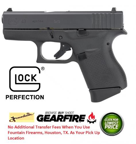 Glock 43 9mm Single Stack 3.39 Inch Barrel Fixed Sights Black 6 Round