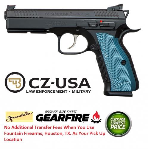 CZ-USA, SP-01 Shadow 2 Single/Double 9mm Luger 4.8" Barrel, 17+1 Round, Blue Aluminum Grip Black Nitride