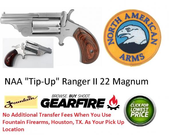 North American Arms, Mini Revolver Ranger II, 22WMR, 1.625"Barrel, Steel Frame, Stainless Finish, Rosewood Grips, Fixed Sights, 5Rd, Break Open Cylinder