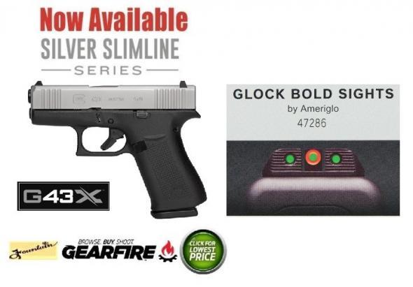 Super Hot 2019!! GLOCK 43X G43X 9MM 10RD SILVER SLIM CARRY with AmeriGlo Bold Night Sights 💲💲Cash $549.95💲💲