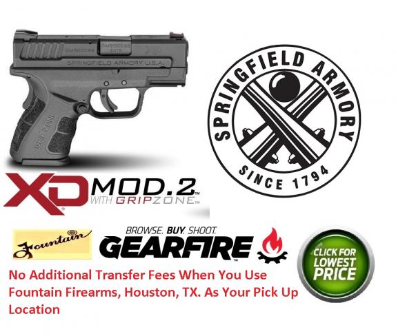 Springfield, XD-MOD.2 with GripZone, 9MM, 3" Barrel, Polymer Frame, Black Finish, Fiber Optic Front and Low Profile Combat Rear Sights, 2 Magazines, 1-13Rd & 1-16Rd