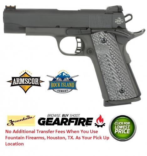 Armscor, Rock Island 1911, 45 ACP, 4.2" Barrel, Steel Frame, Parkerized Finish, G10 Grips, Adjustable Sights, Ambidextrous, 8Rd, 1 Magazine, Fired Case