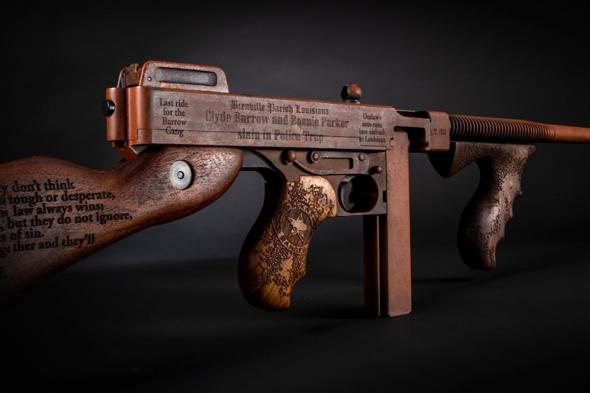 Auto-Ordnance Thompson 1927A-1 Bonnie & Clyde Semi Auto Carbine .45 ACP 16.5" Finned Barrel 20 Rounds Engraved Walnut Furniture Custom Rust Cerakote Finish