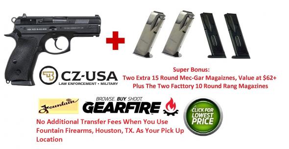 $62 Bonus + CZ 75 P-01 (Post-PCR) Compact With De-cocker 9mm Luger 3.7 Inch Barrel Black Polycoat Finish 10 Round