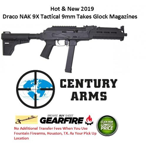 Hot 2019!! Century Arms, Draco NAK 9X, Semi-Automatic Pistol, 9MM, 11.14" Barrel, Shockwave Blade Brace, Magpul MOE Forend, 33Rd, 1 Mag