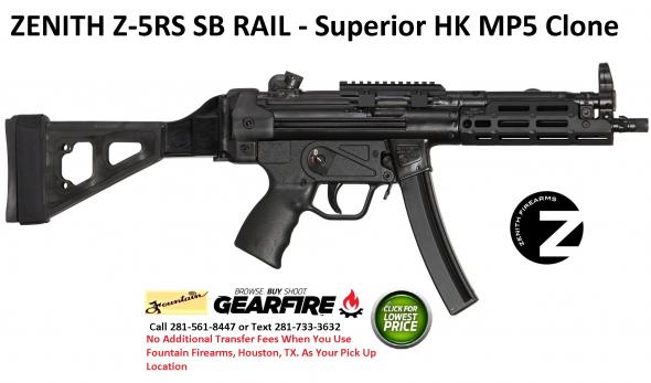 Super Hot 2019!!! Zenith Firearms MKE Z-5RS SB Midwest Industries MLOK Rail with SB Tactical Folding Arm Brace, Semi-automatic, 9MM, 8.9" Barrel, Steel Frame, Black Finish