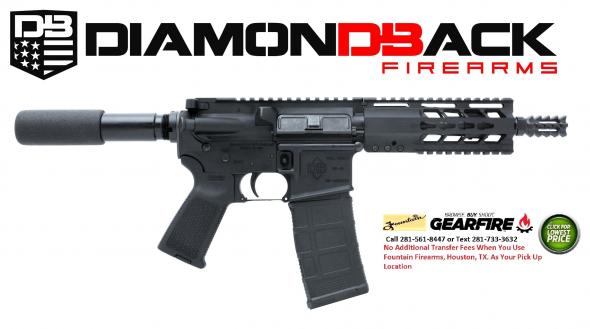 Super Hot!!! DB15, AR15 PISTOL DACO TYPE, 223REM/556NATO, 7.5" BARREL, ALUMINUM FRAME, BLACK FINISH, 30RD, DIAMONDBACK ALUMINUM MODIFIED FOUR RAIL HANDGUARD, MAGPUL MOE GRIP, 1-PMAG, PINEAPPLE FLASH HIDE