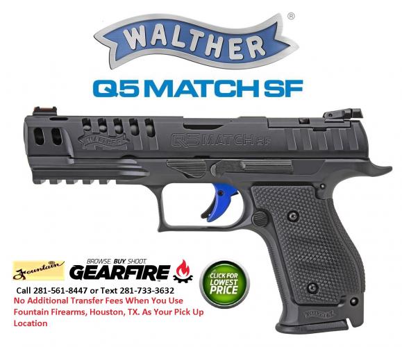 Super Hot 209!! Walther, PPQ Q5 Match (Steel Frame), Full Size, 9mm, 5" Barrel, Black Finish. Adjustable Rear Sight, Fiber Optic Front, 15Rd, 3 Magazines