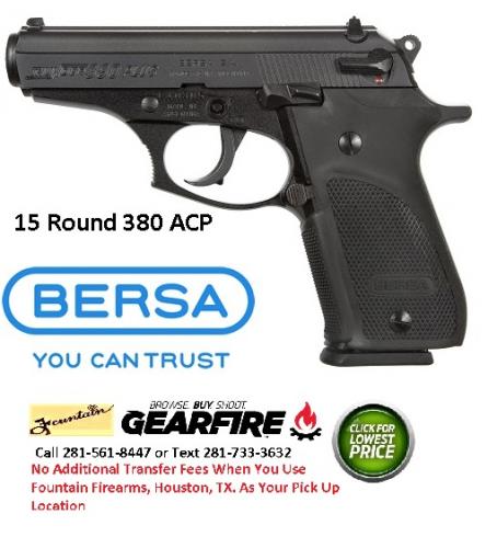 Awesome!!! Bersa Thunder Plus 15 Round 380ACP, 3.5" Barrel, Alloy Frame, Matte Black Finish, Polymer Grips, Fixed Sights, 15Rd, 1 Magazine