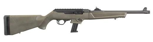 ruger, pc carbine series, semi-auto, 9mm, 16.12" barrel, 17+1 round, olive drab green synthetic stock