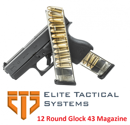 Super Hot 2019!!! Elite Tactical Systems Group, Mag, 9MM, 12Rd, Smoke, Fits Glock 43