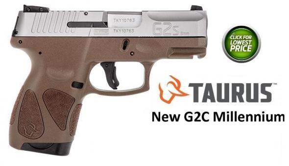 Super Hot 2019!!! Taurus G2S 9mm (Slim G2 Millennium) Special Matt Brown Frame , 3.25" Barrel, Polymer Frame, Stainless Finish, Fixed Front Sight With Adjustable Rear, 7 Round, 2 Magazines