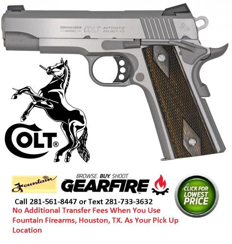 Colt's Manufacturing, Combat Commander, Semi-automatic, 45 ACP, 4.25" Barrel, Steel Frame, Stainless Finish, 8Rd, White Dot Carry Novak Sights, G10 Checkered Black Cherry Grips, 1 Magazine
