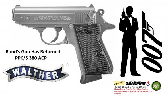 Super Hot 2019!!! Walther, PPK/S, Semi-automatic Pistol, 380ACP, 3.35" Barrel, Steel Frame, Stainless Finish, Fixed Sights, 7Rd, 2 Magazines