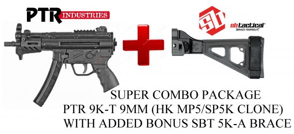 SUPER HOT 2019!!! PTR 9KT (HK MP5/SP9K CLONE) PSTL w SBT BRACE 9MM 5.83" TB MLOK 2-30RD BLK