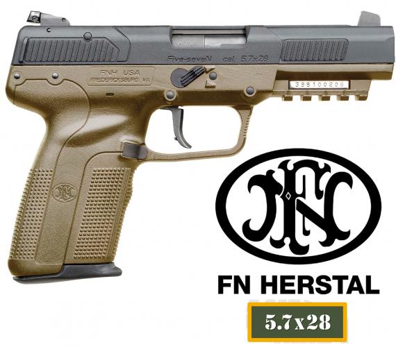 FN America Five-seveN® USG 5.7mmX28mm 4.75" Barrel 10+1 Rounds, w/Rail FDE Poly Grip FDE/Blk