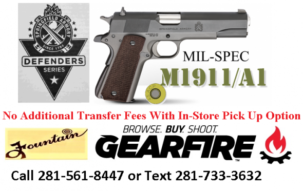 Springfield, Mil-Spec Defender, 1911, Full Size, 45 ACP, 5" Match Grade Barrel, Steel Frame, Parkerized Finish, Wood Grips, 3-Dot Combat Sights, 7Rd, 1 Magazine, Cardboard Box 💲💲CASH $499.95💲💲