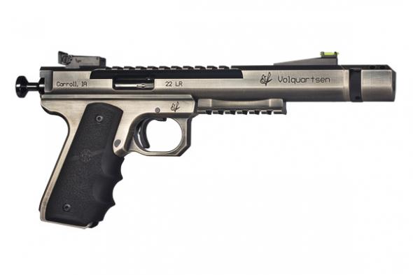 volquartsen custom, scorpion battleworn, single action, 22 lr, 6" barrel, 10+1 round, silver|black battleworn finish